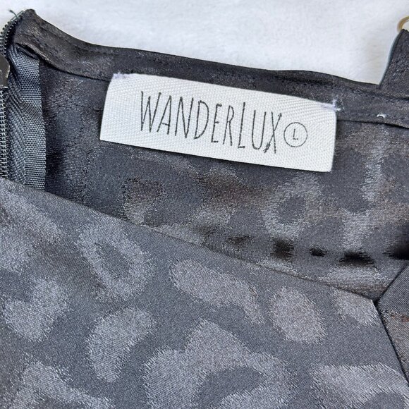 Wanderlux Black Leopard Satin Slip Dress Sz L Coquette Elevated Whimsy Witchy - Picture 5 of 12